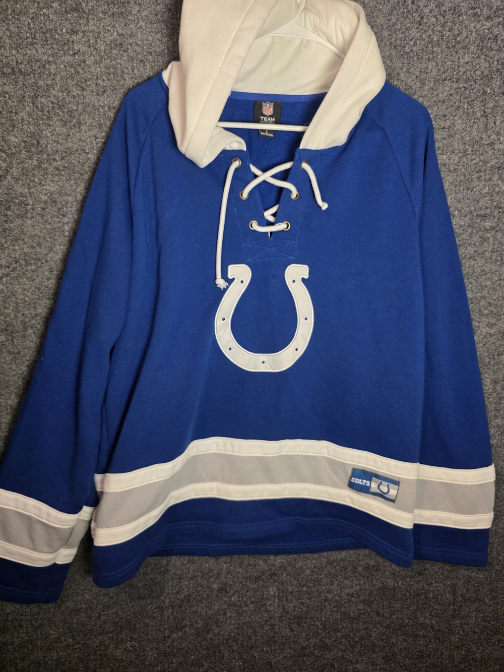 Men’s Indianapolis Colts NFL Team Apparel Lace-Up Hoodie Size Large Blue White